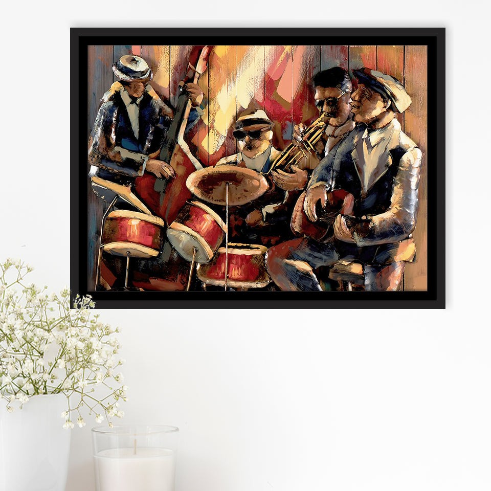 Music wall art Jazz Club Musical instruments Painting Framed Canvas Prints Wall Art - Painting Prints, Wall Decor, Floating Frame