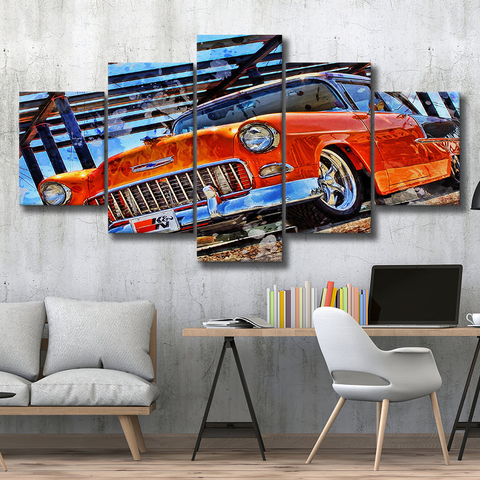 1955 Chevy Bel Air Hot Rod 5 Pieces Canvas Prints Wall Art Decor - Painting Canvas, Mixed Canvas, Multi Panels