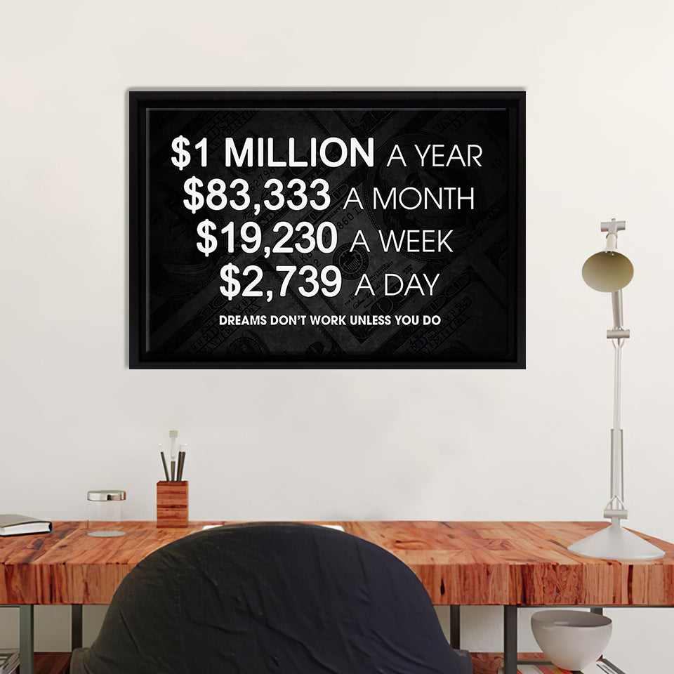 1 Million Dollars A Year Artwork For Office Canvas Wall Art - Painting Canvas, Canvas Prints, Painting Art