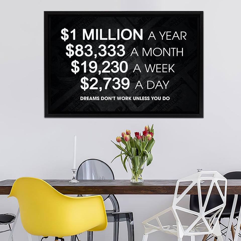 1 Million Dollars A Year Artwork For Office Canvas Wall Art - Painting Canvas, Canvas Prints, Painting Art