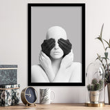 3D Effect Abstract Artwork White Woman Blindfolded By Black Hands Framed Art Prints Wall Decor