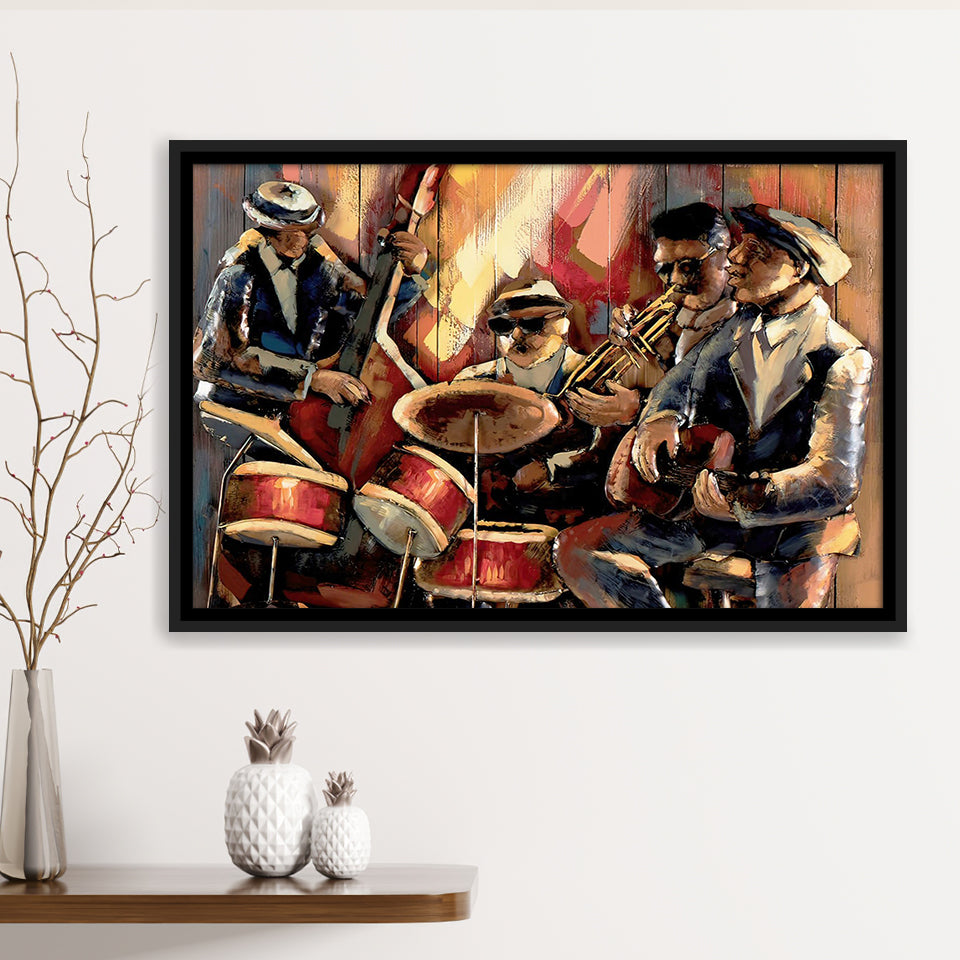 Music wall art Jazz Club Musical instruments Painting Framed Canvas Prints Wall Art - Painting Prints, Wall Decor, Floating Frame