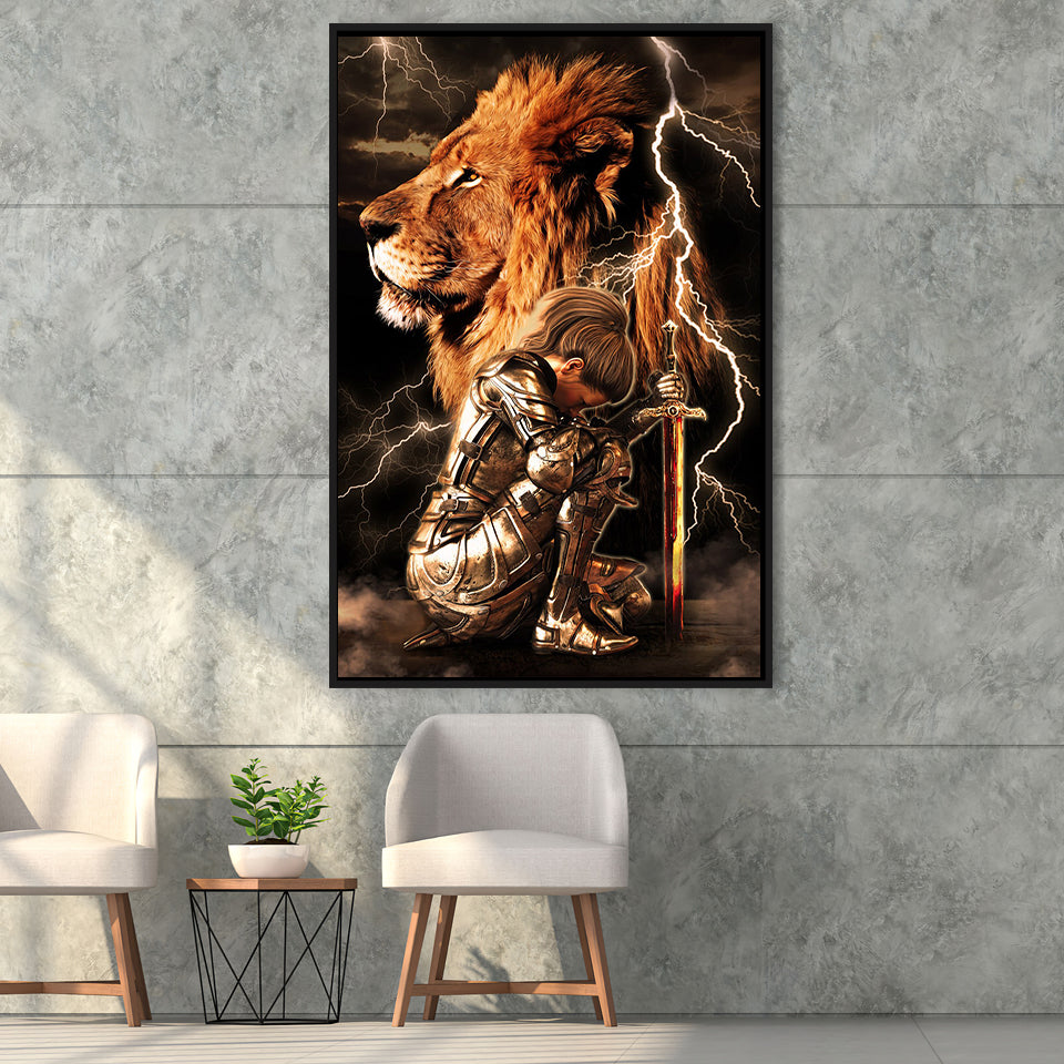 Lion Female Warrior Framed Canvas Prints Wall Art - Painting Canvas, Framed Picture, Home Art Decor