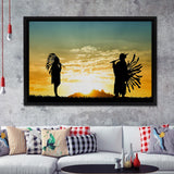 2 American Indian Playing Music Art Framed Canvas Prints Wall Art - Painting Canvas, Floating Frame, Home Wall Decor