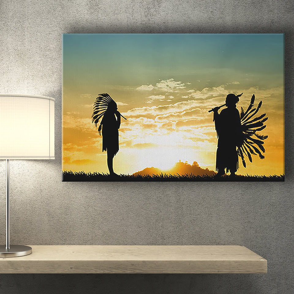 2 American Indian Playing Music Art Canvas Prints Wall Art - Painting Canvas, Painting Prints, Home Wall Decor, For Sale