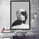3D Effect Abstract Hides The White Womans Eyes By Black Hands Framed Art Prints Wall Decor