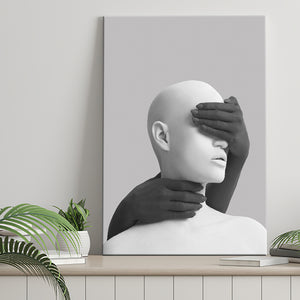 3D Effect Abstract Hides The White Womans Eyes By Black Hands Canvas Prints Wall Art