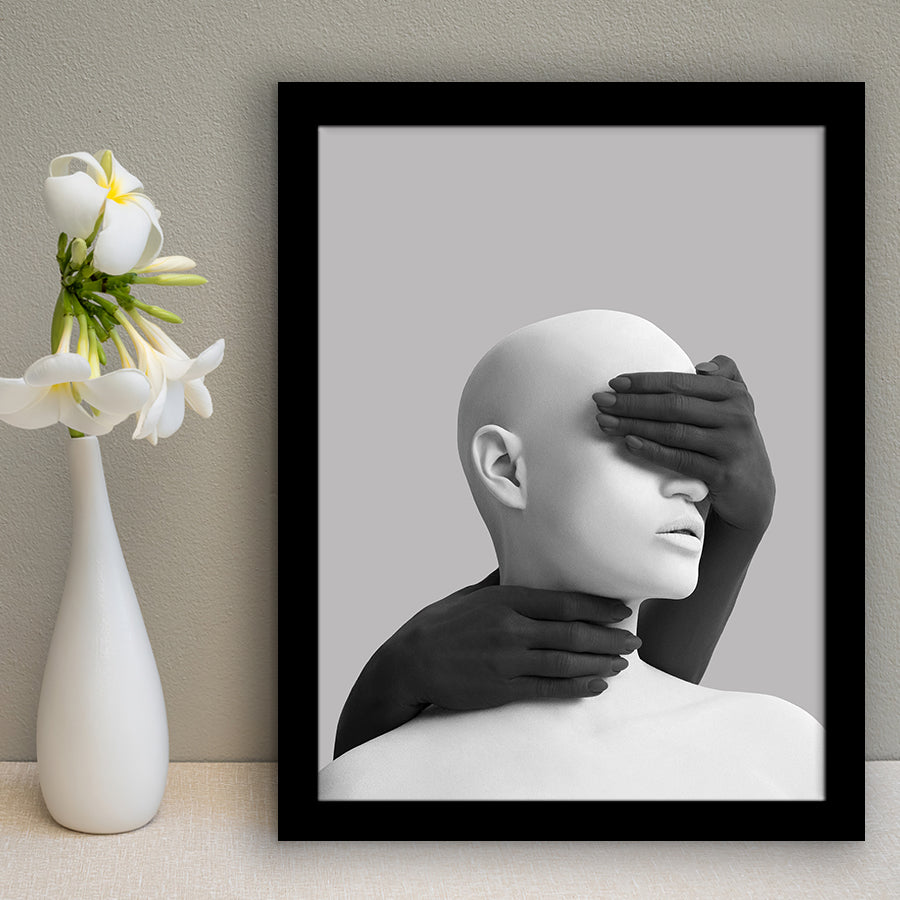 3D Effect Abstract Hides The White Womans Eyes By Black Hands Framed Art Prints Wall Decor