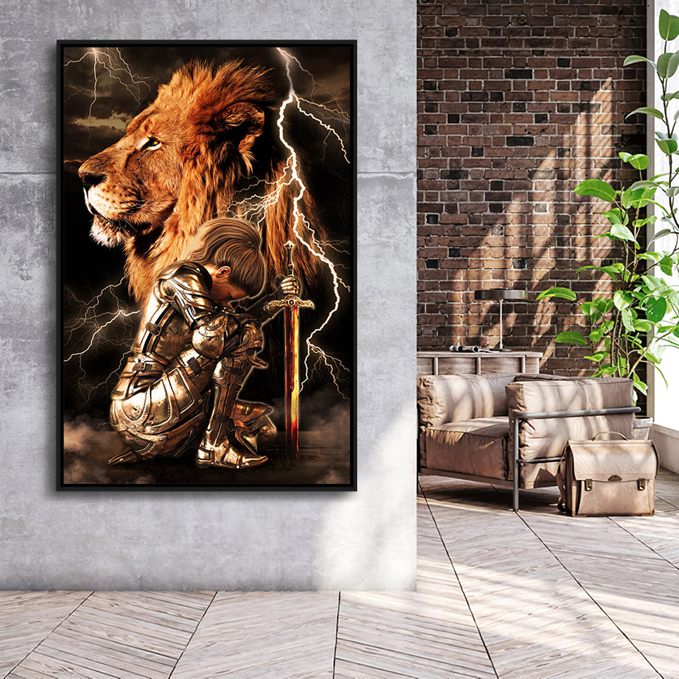 Lion Female Warrior Framed Canvas Prints Wall Art - Painting Canvas, Framed Picture, Home Art Decor