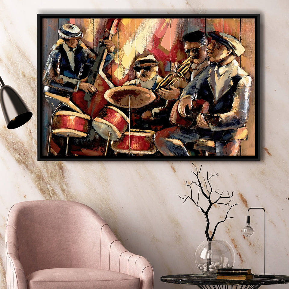 Music wall art Jazz Club Musical instruments Painting Framed Canvas Prints Wall Art - Painting Prints, Wall Decor, Floating Frame