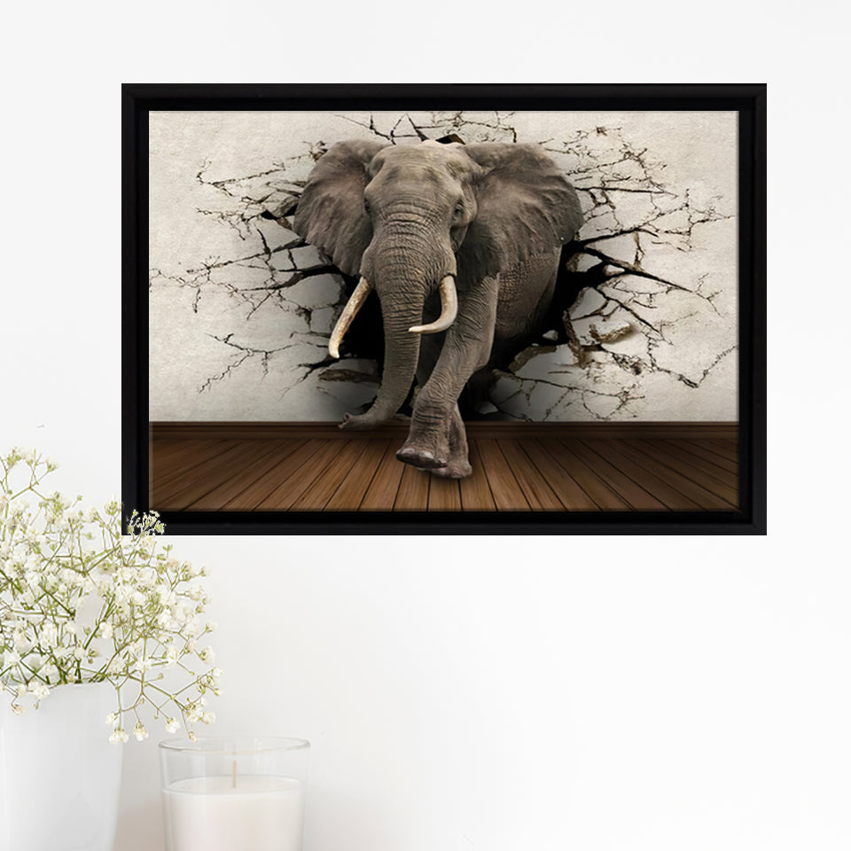 3D Brick Elephant Painting Framed Canvas Prints Wall Art - Painting Canvas, Home Wall Decor, Prints for Sale, Floating Frame