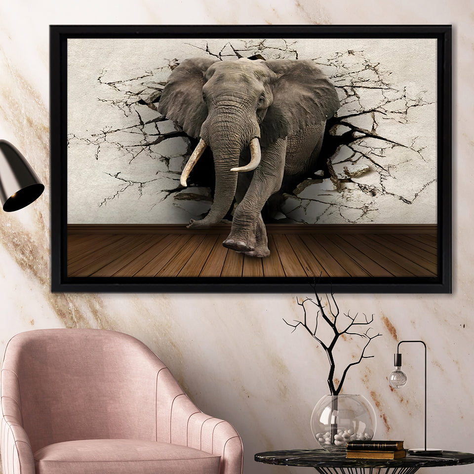 3D Brick Elephant Painting Framed Canvas Prints Wall Art - Painting Canvas, Home Wall Decor, Prints for Sale, Floating Frame