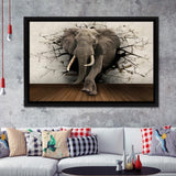 3D Brick Elephant Painting Framed Canvas Prints Wall Art - Painting Canvas, Home Wall Decor, Prints for Sale, Floating Frame