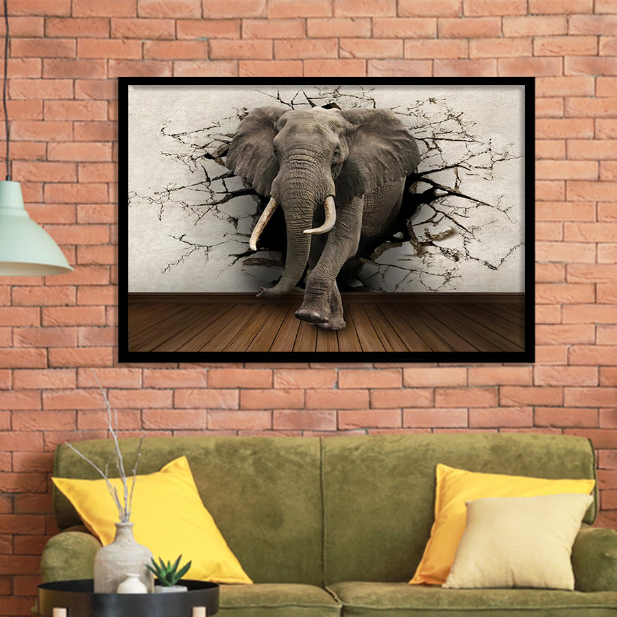 3D Brick Elephant Painting Framed Art Prints Wall Decor - Framed Painting, Home Wall Art, Prints for Sale, Framed Picture