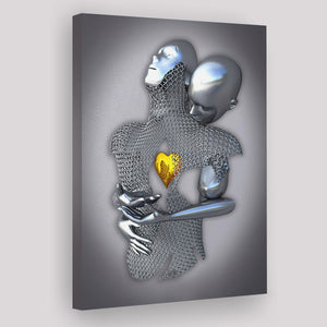 3D Effect Art Art Love Gold Heart Iron Mesh Abstract Art Canvas Prints Wall Art - Painting Canvas, Home Wall Decor, For Sale