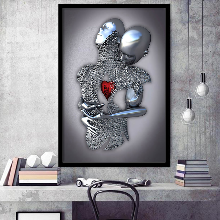 3D Effect Art Art Love Heart Iron Mesh Abstract Art Framed Art Print Wall Decor - Painting Art,Framed Picture,Wall Art