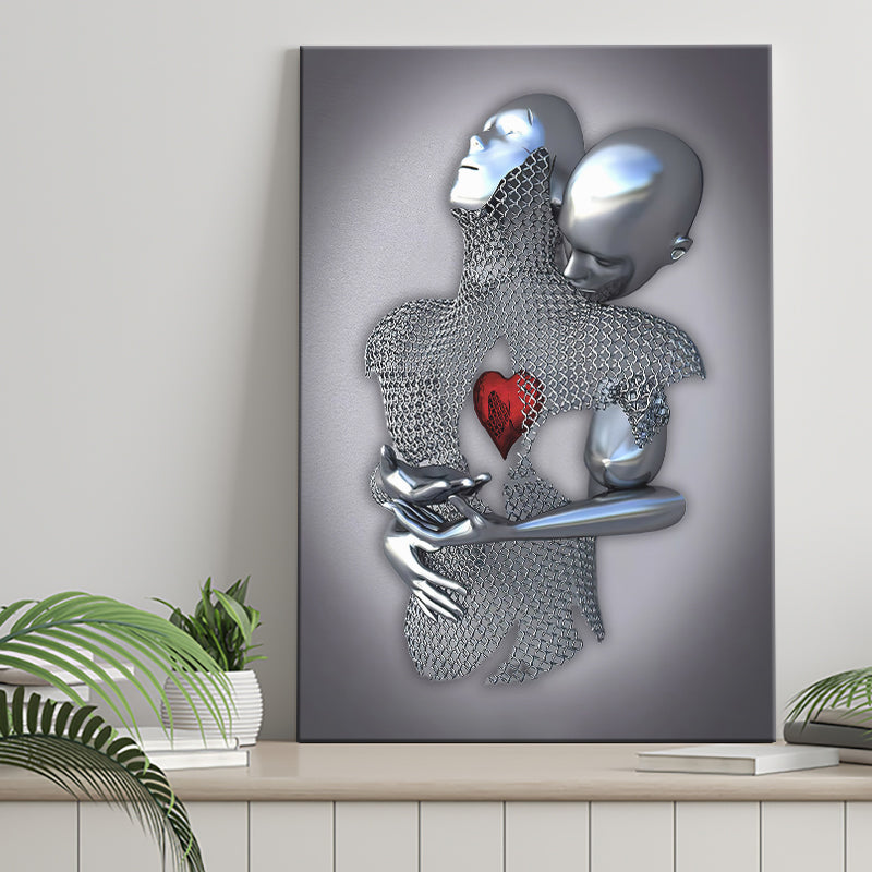3D Effect Art Art Love Heart Iron Mesh Abstract Art Canvas Prints Wall Art - Painting Canvas, Home Wall Decor, For Sale