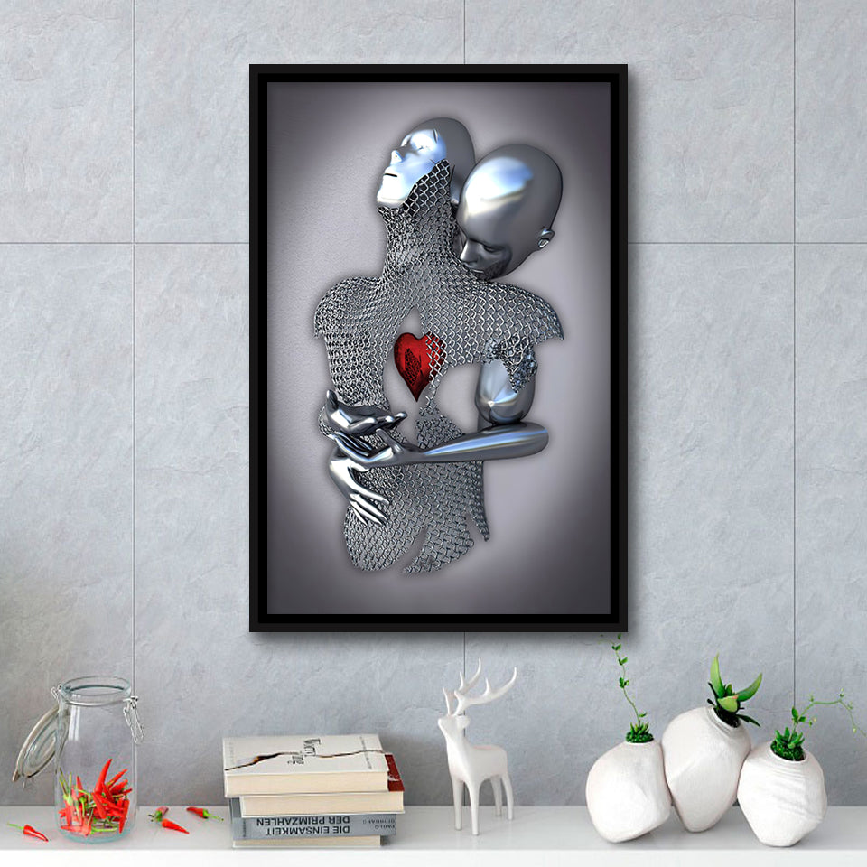 3D Effect Art Art Love Heart Iron Mesh Abstract Art Framed Canvas Prints Wall Art - Painting Canvas,Floating Frame, Home Wall Decor