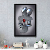 3D Effect Art Art Love Heart Iron Mesh Abstract Art Framed Canvas Prints Wall Art - Painting Canvas,Floating Frame, Home Wall Decor