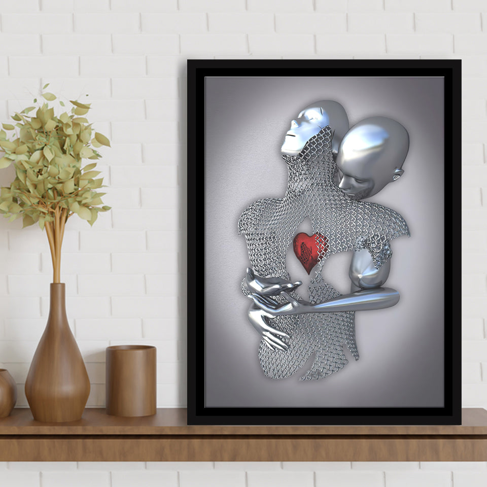 3D Effect Art Art Love Heart Iron Mesh Abstract Art Framed Canvas Prints Wall Art - Painting Canvas,Floating Frame, Home Wall Decor