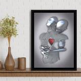 3D Effect Art Art Love Heart Iron Mesh Abstract Art Framed Canvas Prints Wall Art - Painting Canvas,Floating Frame, Home Wall Decor