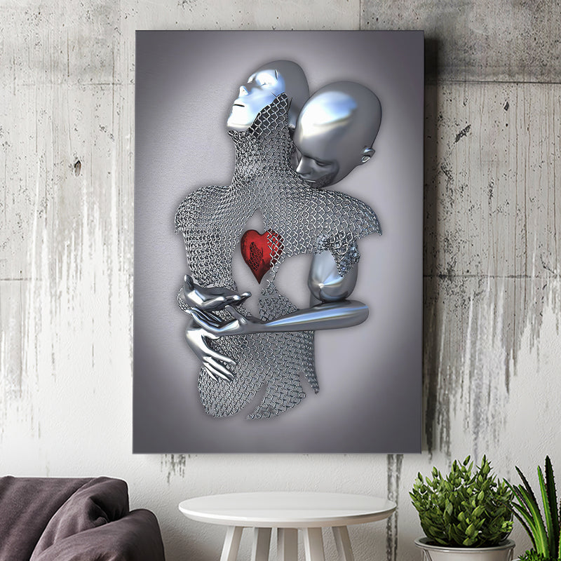 3D Effect Art Art Love Heart Iron Mesh Abstract Art Canvas Prints Wall Art - Painting Canvas, Home Wall Decor, For Sale