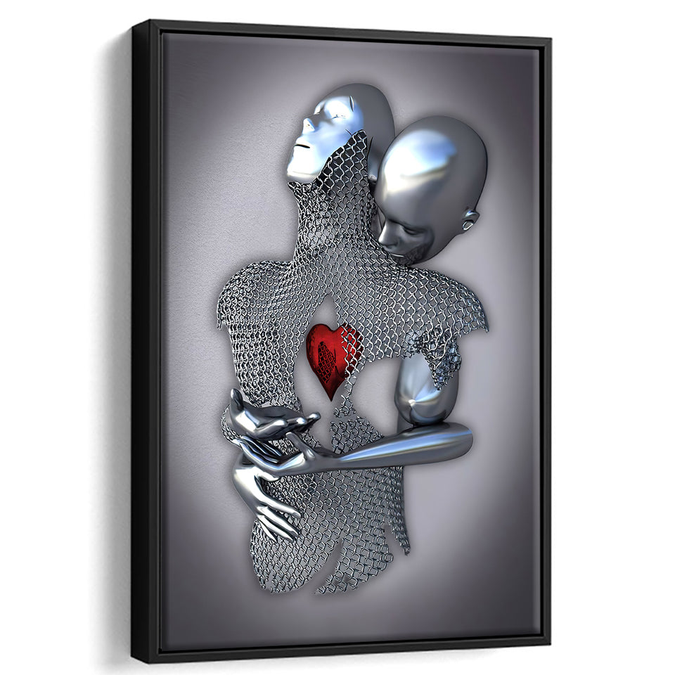 3D Effect Art Art Love Heart Iron Mesh Abstract Art Framed Canvas Prints Wall Art - Painting Canvas,Floating Frame, Home Wall Decor