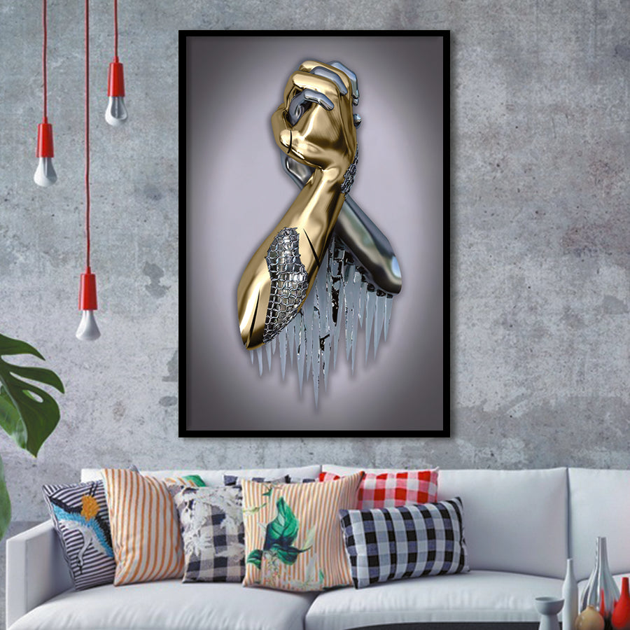 3D Effect Art Bond Of Unity Black & Gold Framed Art Prints Wall Decor - Painting Prints, Wall Art, Black Picture, Ready to hang