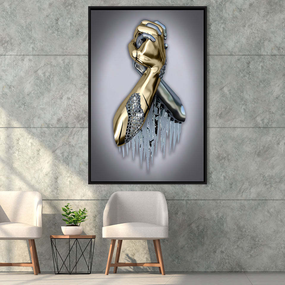 3D Effect Art Bond Of Unity Black & Gold Framed Canvas Prints Wall Art - Painting Canvas, Wall Decor, Art Prints, Floating Frame