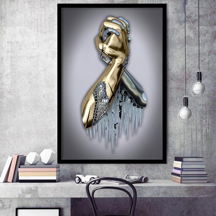 3D Effect Art Bond Of Unity Black & Gold Framed Art Prints Wall Decor - Painting Prints, Wall Art, Black Picture, Ready to hang