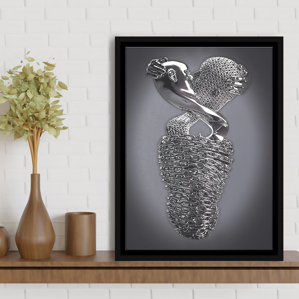 3D Effect Art Effect Lovers Black Art Framed Canvas Prints Wall Art - Painting Canvas,Floating Frame, Home Wall Decor