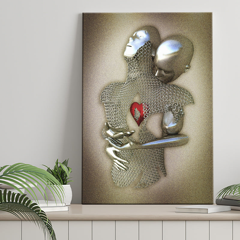 3D Effect Art Eternal Love Iron Mesh Abstract Art Glitter Gold Heart Moon Red V1 Canvas Prints Wall Art - Painting Canvas,For Sale