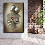 3D Effect Art Eternal Love Iron Mesh Glitter Gold Heart Moon Red V1 Framed Canvas Prints Wall Art - Painting Canvas,Floating Frame