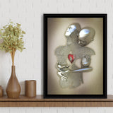 3D Effect Art Eternal Love Iron Mesh Glitter Gold Heart Moon Red V1 Framed Canvas Prints Wall Art - Painting Canvas,Floating Frame