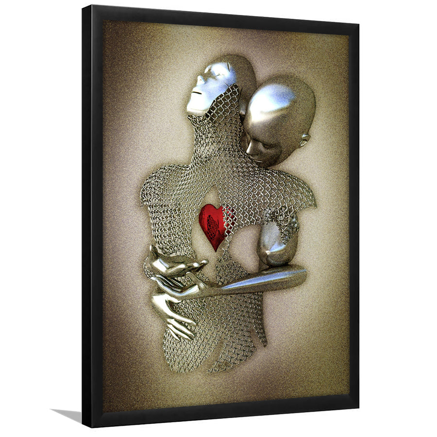 3D Effect Art Eternal Love Iron MeshGlitter Gold Heart Moon Red Framed Art Print Wall Decor - Painting Art,Framed Picture,Wall Art