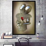 3D Effect Art Eternal Love Iron MeshGlitter Gold Heart Moon Red Framed Art Print Wall Decor - Painting Art,Framed Picture,Wall Art