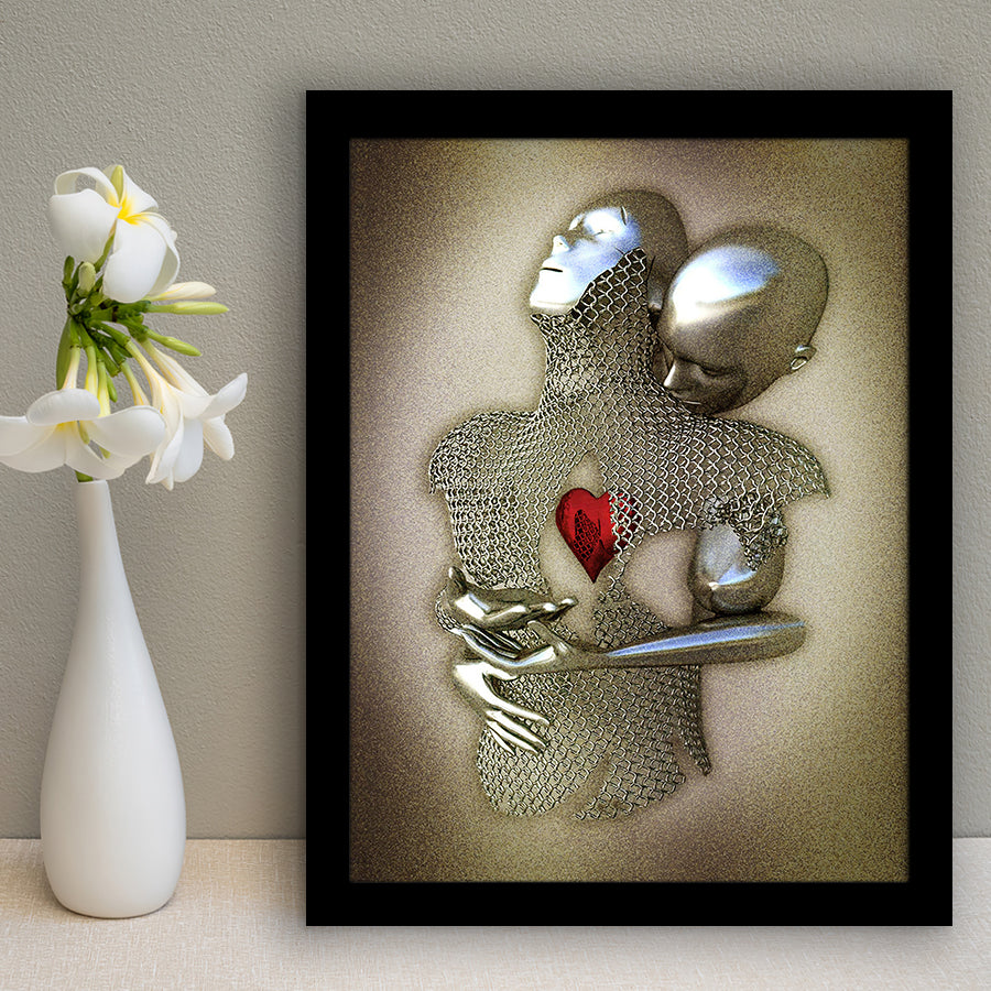 3D Effect Art Eternal Love Iron MeshGlitter Gold Heart Moon Red Framed Art Print Wall Decor - Painting Art,Framed Picture,Wall Art