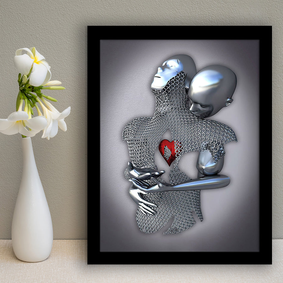 3D Effect Art Eternal Love Iron Mesh Red Heart Color Gold V1 Framed Art Print Wall Decor - Painting Art,Framed Picture,Wall Art