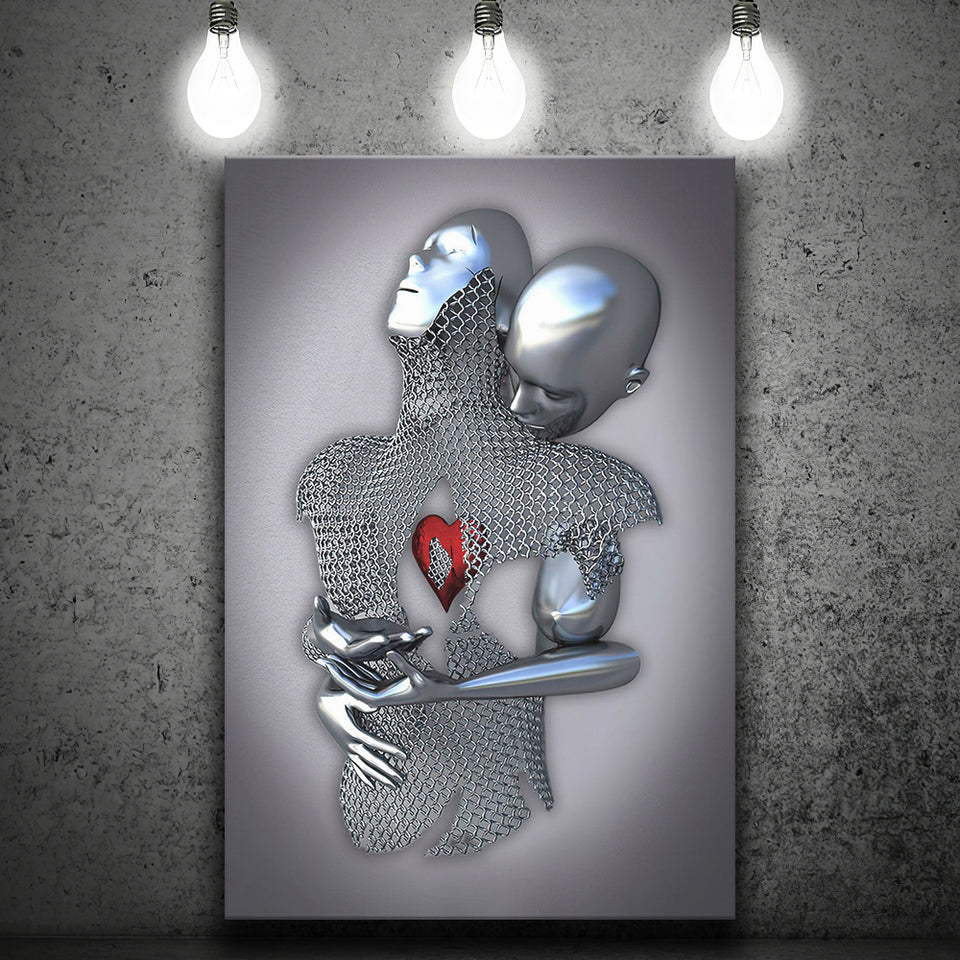 3D Effect Art Eternal Love Iron Mesh Abstract Art Red Heart Color Gold V1 Canvas Prints Wall Art - Painting Canvas,For Sale
