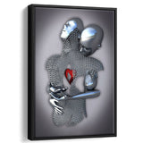 3D Effect Art Eternal Love Iron Mesh Red Heart Color Gold V1 Framed Canvas Prints Wall Art - Painting Canvas,Floating Frame