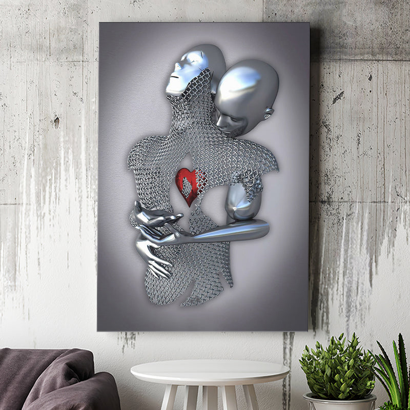 3D Effect Art Eternal Love Iron Mesh Abstract Art Red Heart Color