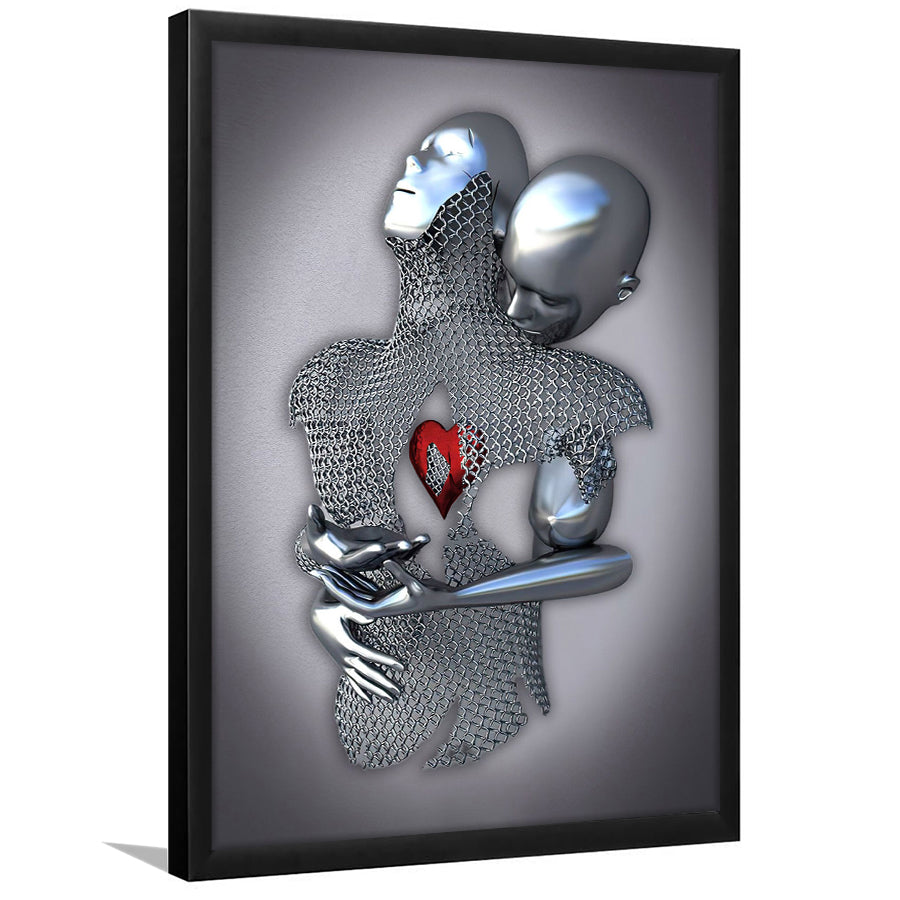 3D Effect Art Eternal Love Iron Mesh Red Heart Color Gold V1 Framed Art Print Wall Decor - Painting Art,Framed Picture,Wall Art