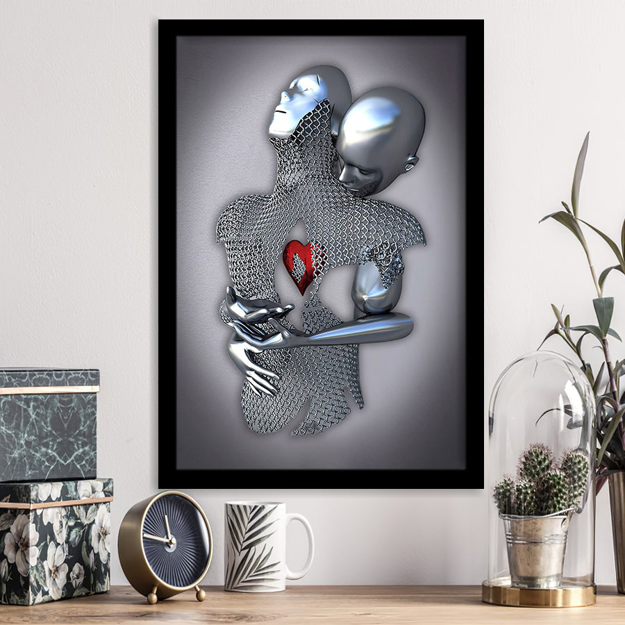 3D Effect Art Eternal Love Iron Mesh Red Heart Color Gold V1 Framed Art Print Wall Decor - Painting Art,Framed Picture,Wall Art
