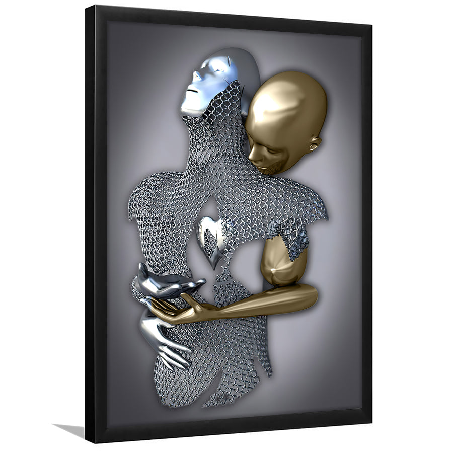 3D Effect Art Eternal Love Iron Mesh Black & Gold Framed Art Prints Wall Decor - Painting Prints, Wall Art, Black Picture