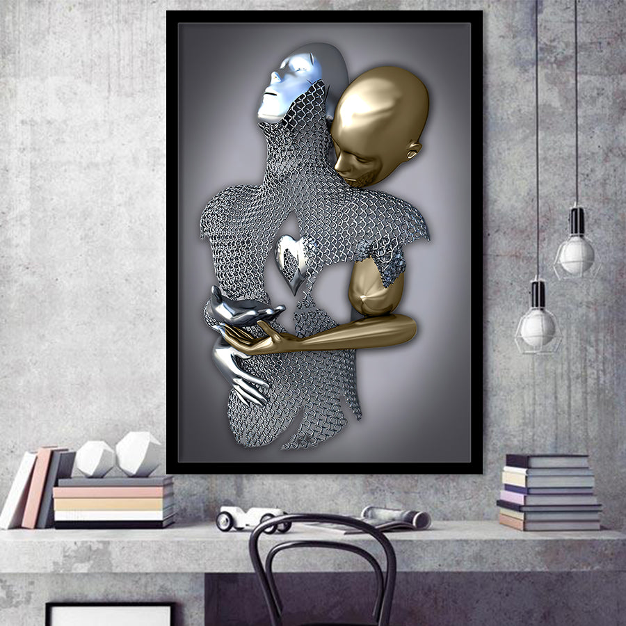 3D Effect Art Eternal Love Iron Mesh Black & Gold Framed Art Prints Wall Decor - Painting Prints, Wall Art, Black Picture