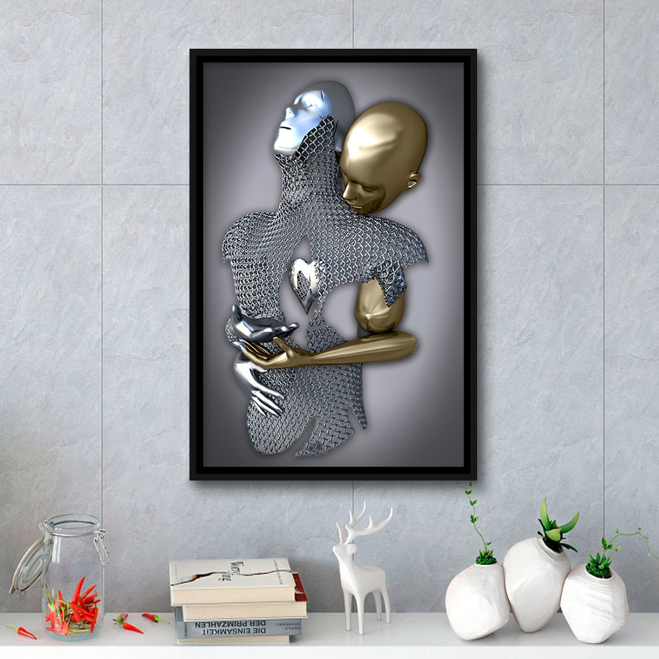 3D Effect Art Eternal Love Iron Mesh Black & Gold Framed Canvas Prints Wall Art - Painting Canvas, Wall Decor,Art Prints,Floating Frame