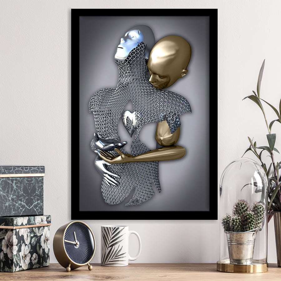 3D Effect Art Eternal Love Iron Mesh Black & Gold Framed Art Prints Wall Decor - Painting Prints, Wall Art, Black Picture