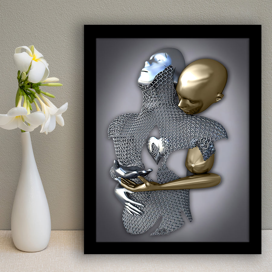 3D Effect Art Eternal Love Iron Mesh Black & Gold Framed Art Prints Wall Decor - Painting Prints, Wall Art, Black Picture
