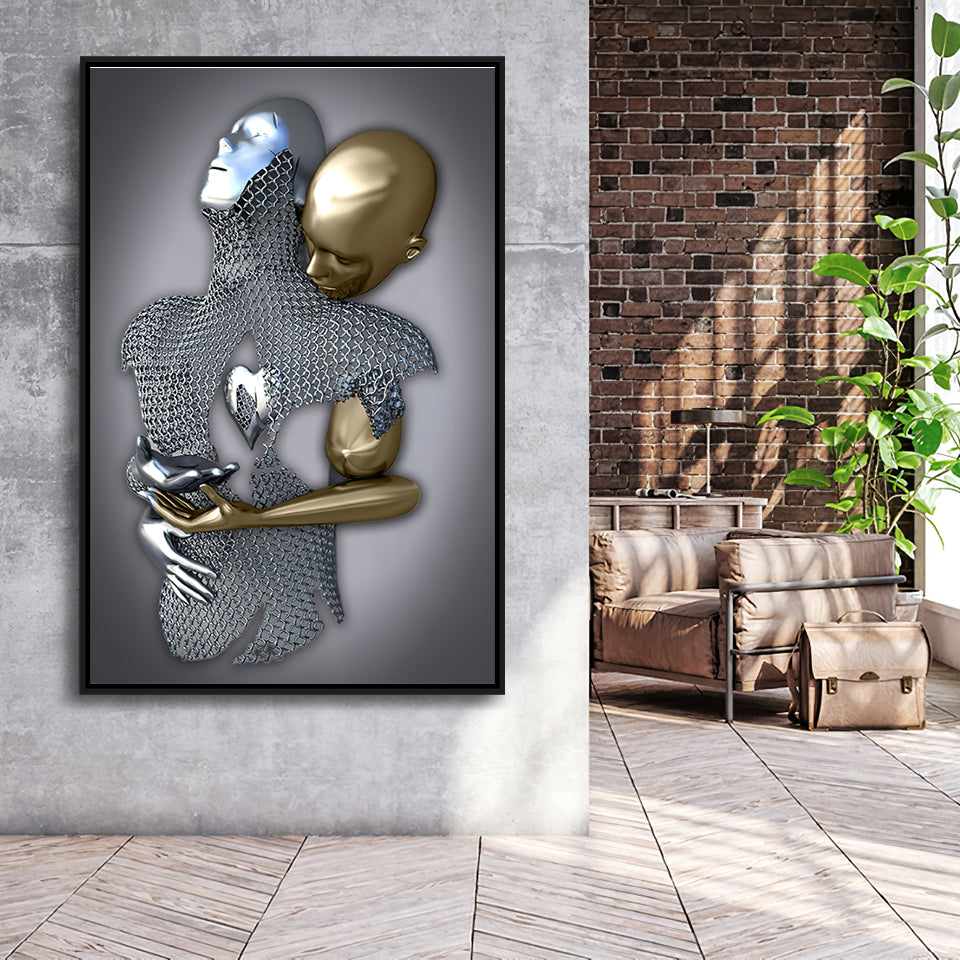 3D Effect Art Eternal Love Iron Mesh Black & Gold Framed Canvas Prints Wall Art - Painting Canvas, Wall Decor,Art Prints,Floating Frame