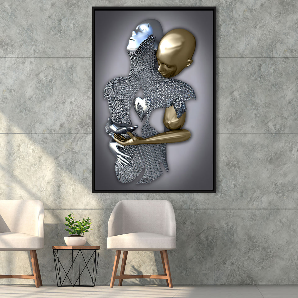 3D Effect Art Eternal Love Iron Mesh Black & Gold Framed Canvas Prints Wall Art - Painting Canvas, Wall Decor,Art Prints,Floating Frame